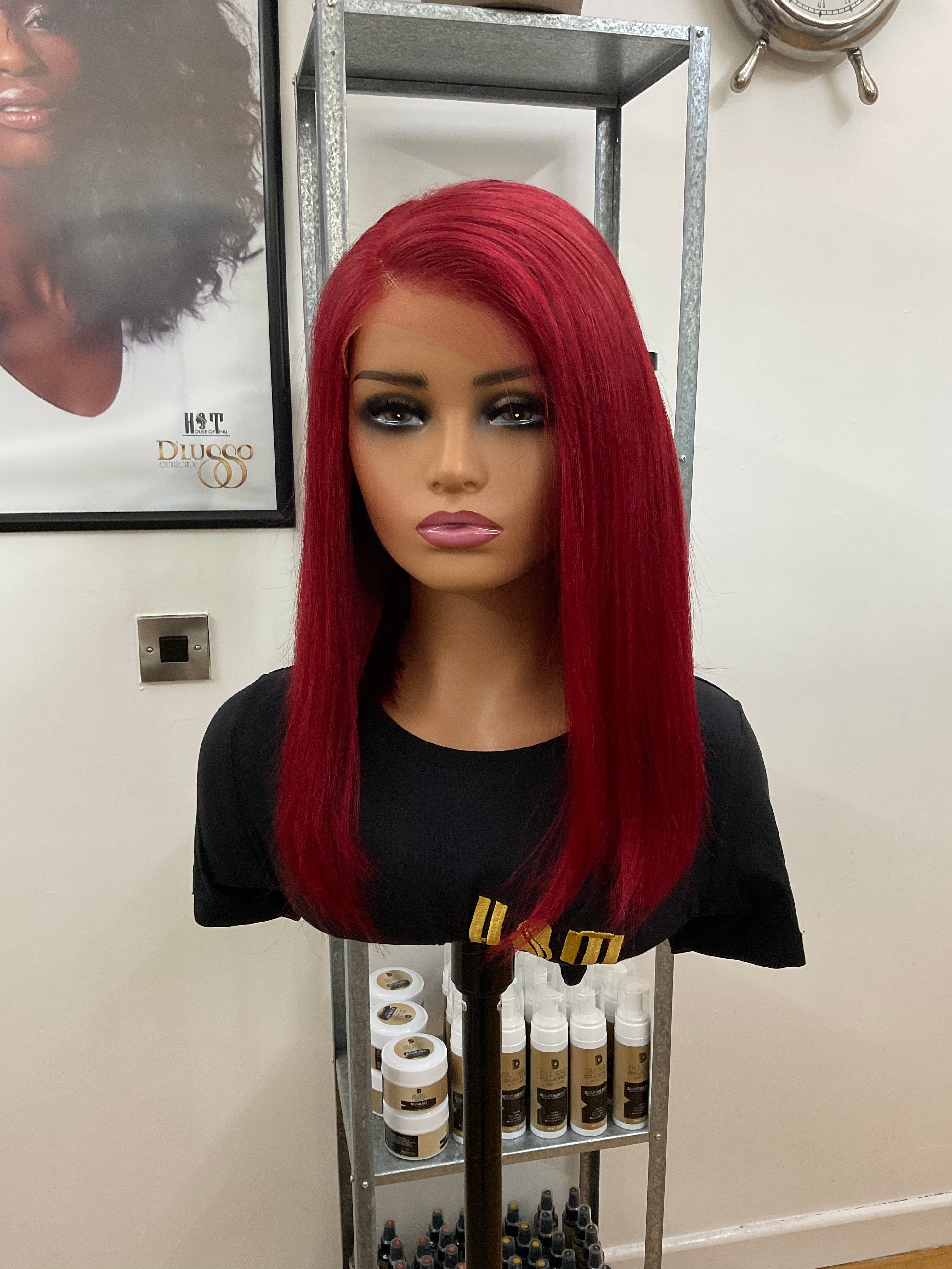 Ruby 14" HD Closure Side Parting burgundy Straight Wig 5x5