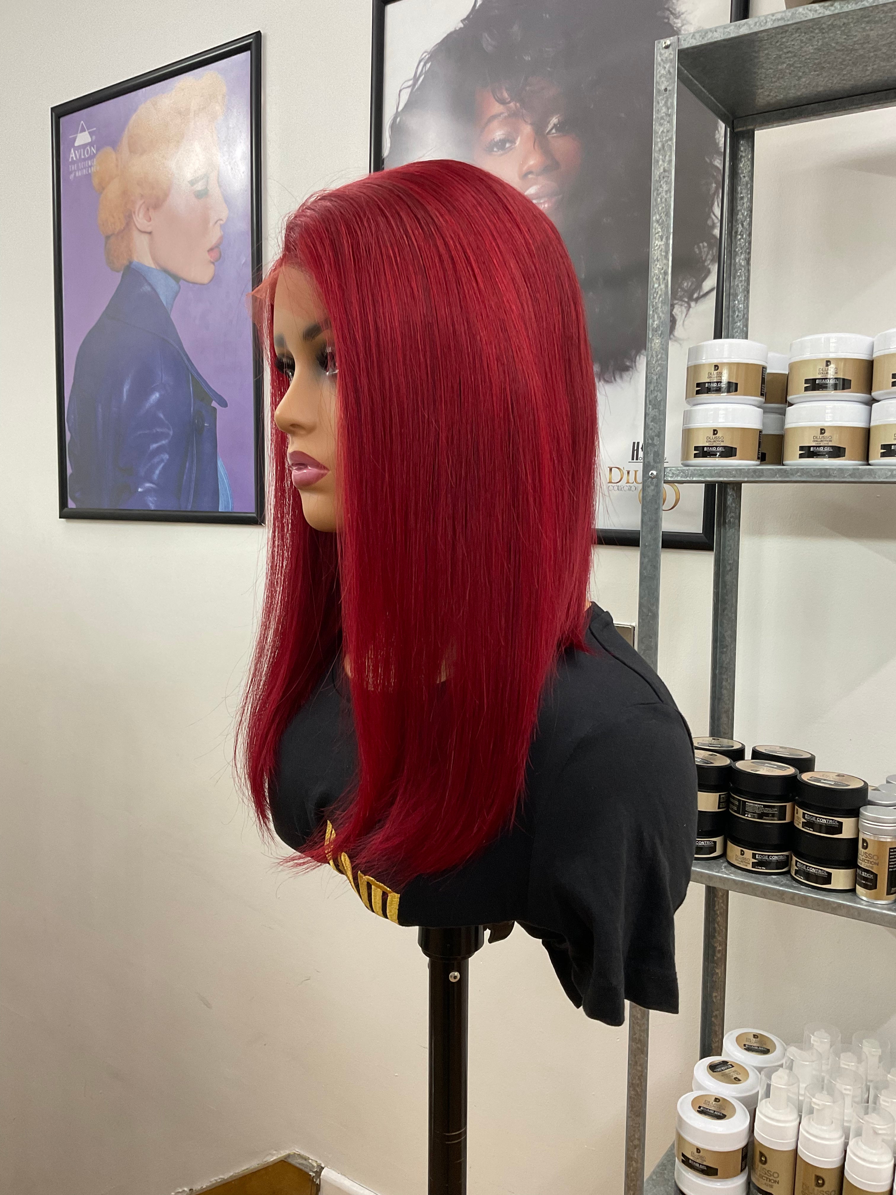 Ruby 14" HD Closure Side Parting burgundy Straight Wig 5x5